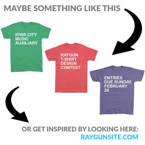 Example t-shirt designs for the Iowa City Music Auxiliary