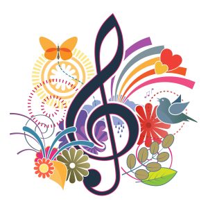 Treble Clef with Flowers, Birds, and Butterflies